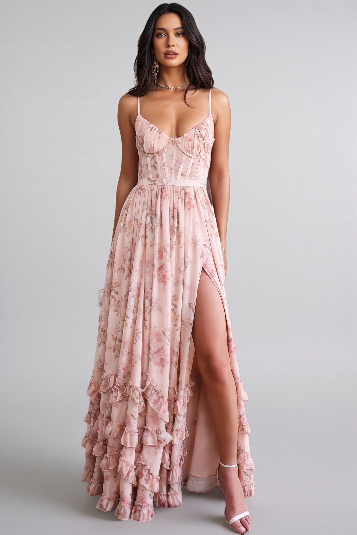 Urielad Pink Halter Print Maxi Dress