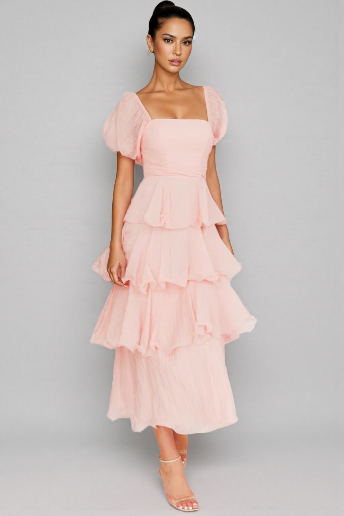 Anoney Puff Sleeve Layered Maxi Dress