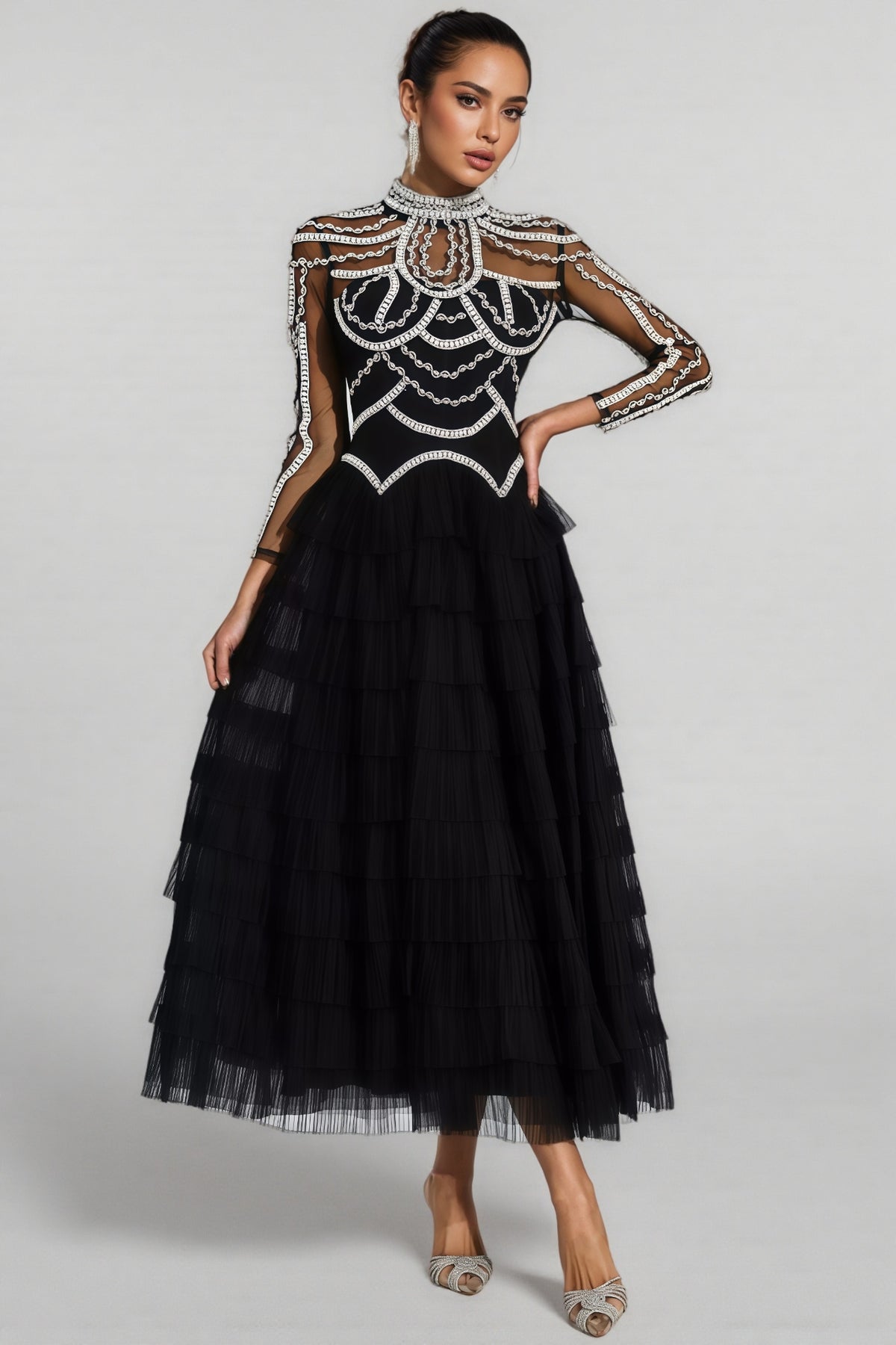 Kymte Black Beading Maxi Evening Maxi Dress