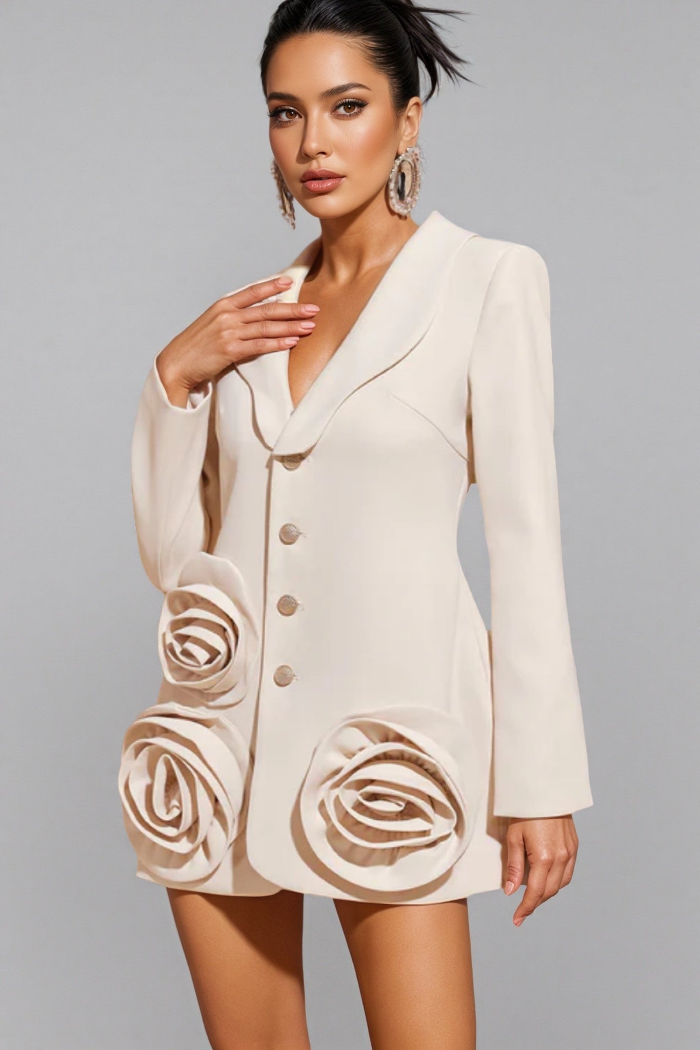 Eowyne Long Sleeve Button Up Flower Blazer