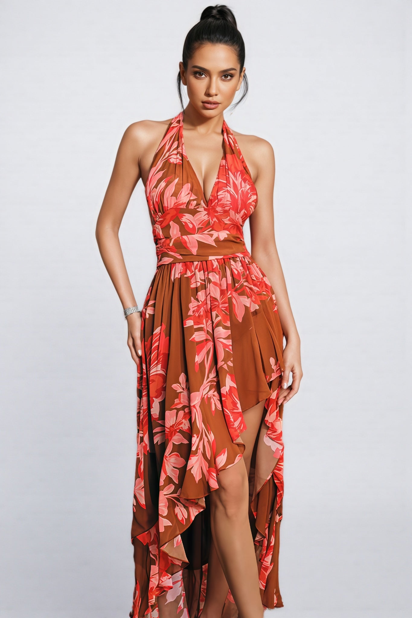 Corvak Backless Floral Printed Maxi Dress