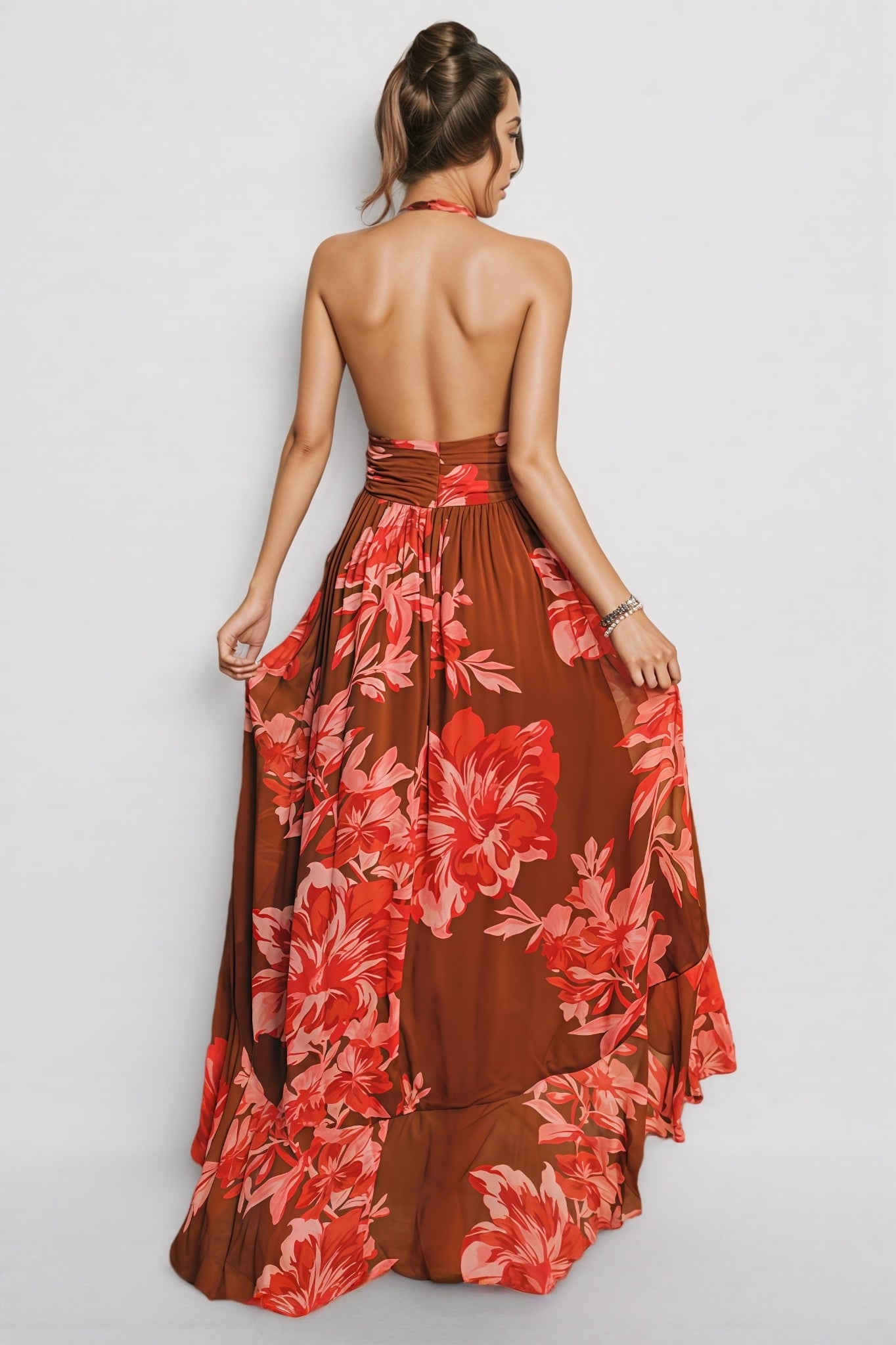 Corvak Backless Floral Printed Maxi Dress