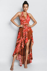 Corvak Backless Floral Printed Maxi Dress