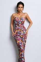 Cyria Strapless Flower Sequin Maxi Dress