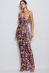 Cyria Strapless Flower Sequin Maxi Dress