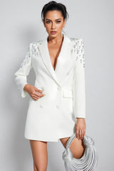 Coria Diamond Embellishment Blazer-White