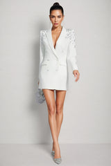 Coria Diamond Embellishment Blazer-White