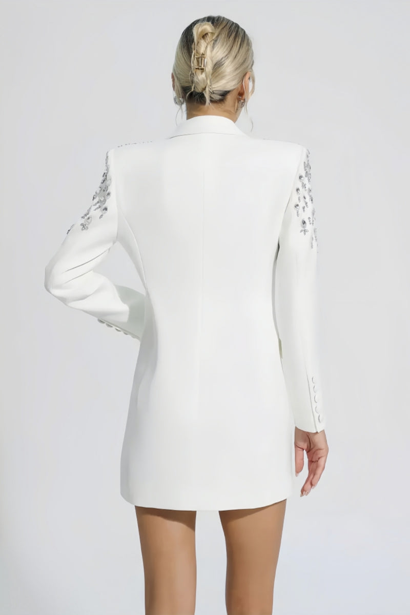 Coria Diamond Embellishment Blazer-White