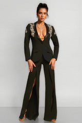 Pael Rhinestone Split Blazer Set