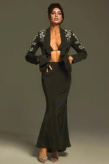 Quinen Long Sleeve Rhinestone Blazer Set
