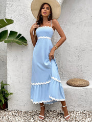 Contrast Color Ruched Backless Cami Dress