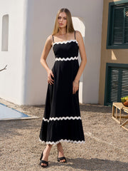 Contrast Color Ruched Backless Cami Dress