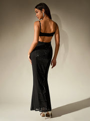 Contrast Sequin Corset Mermaid Bodycon Dress
