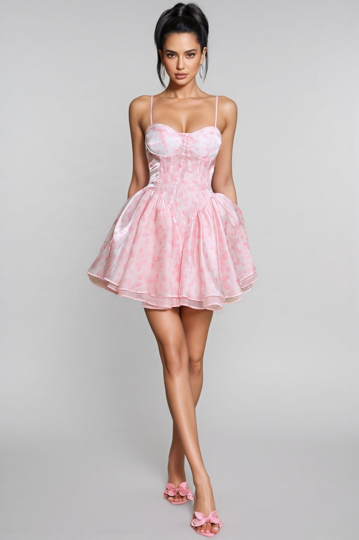 Cyzon Spaghetti Floral Printed Ruffle Mini Dress