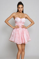 Cyzon Spaghetti Floral Printed Ruffle Mini Dress