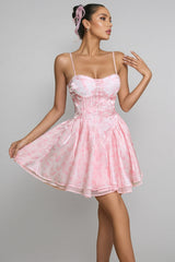 Cyzon Spaghetti Floral Printed Ruffle Mini Dress