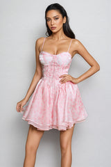 Cyzon Spaghetti Floral Printed Ruffle Mini Dress