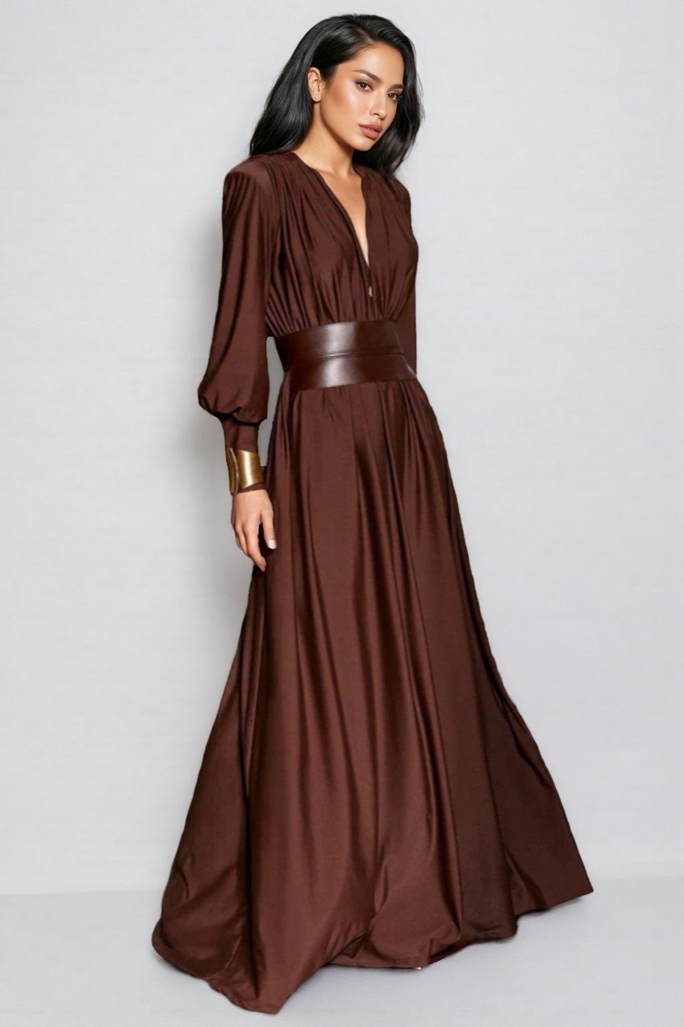 Alma Brown Long Sleeve Maxi Dress