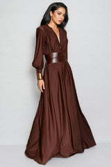 Alma Brown Long Sleeve Maxi Dress
