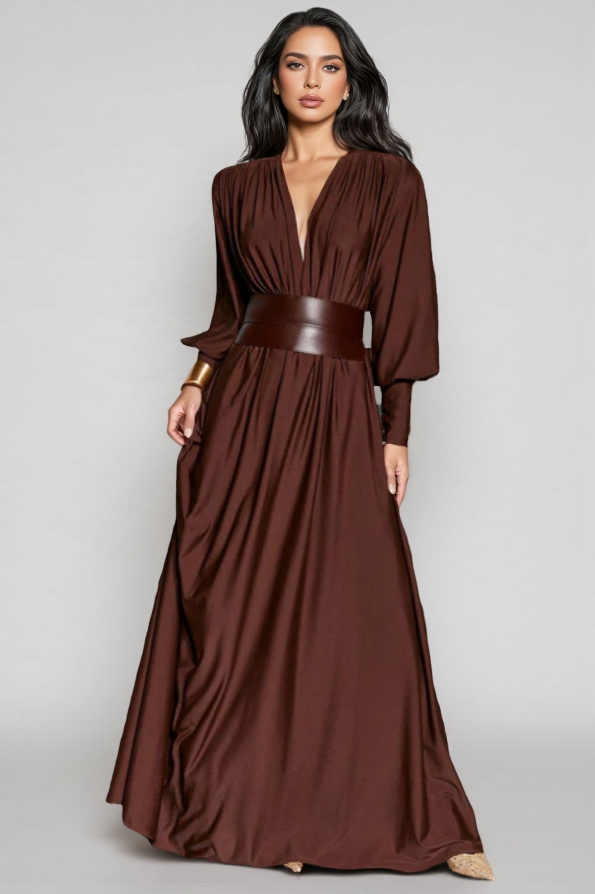 Alma Brown Long Sleeve Maxi Dress