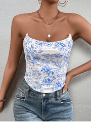 Crisscross Back Floral Print Tube Top