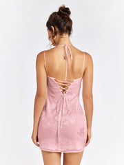 Crisscross Back Halter Jacquard Bodycon Dress