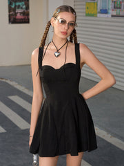 Crisscross Back Jacquard Corset Pleated Hem Dress