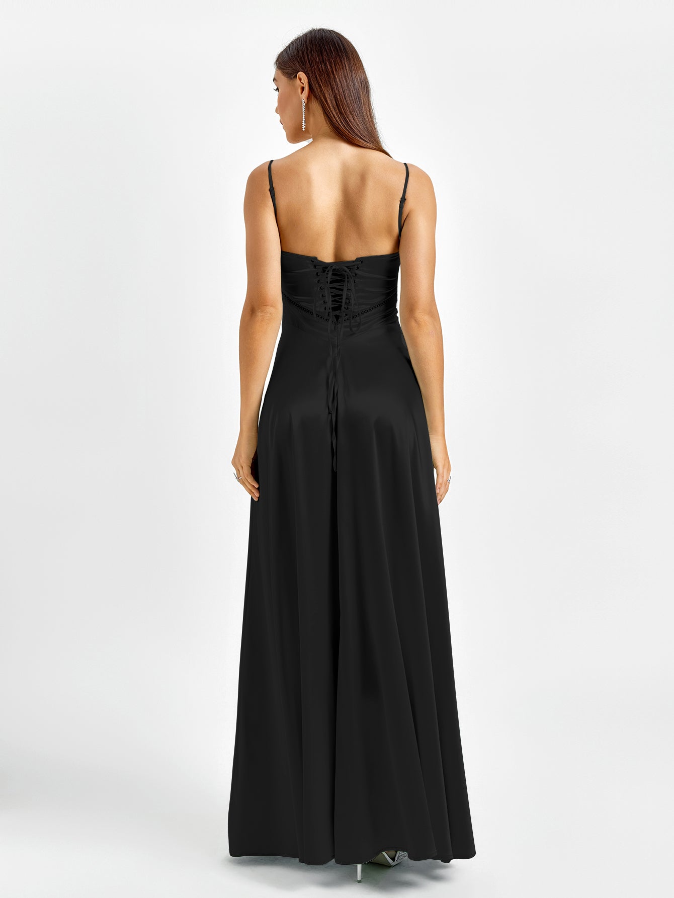 Crisscross Back Satin Maxi Dress