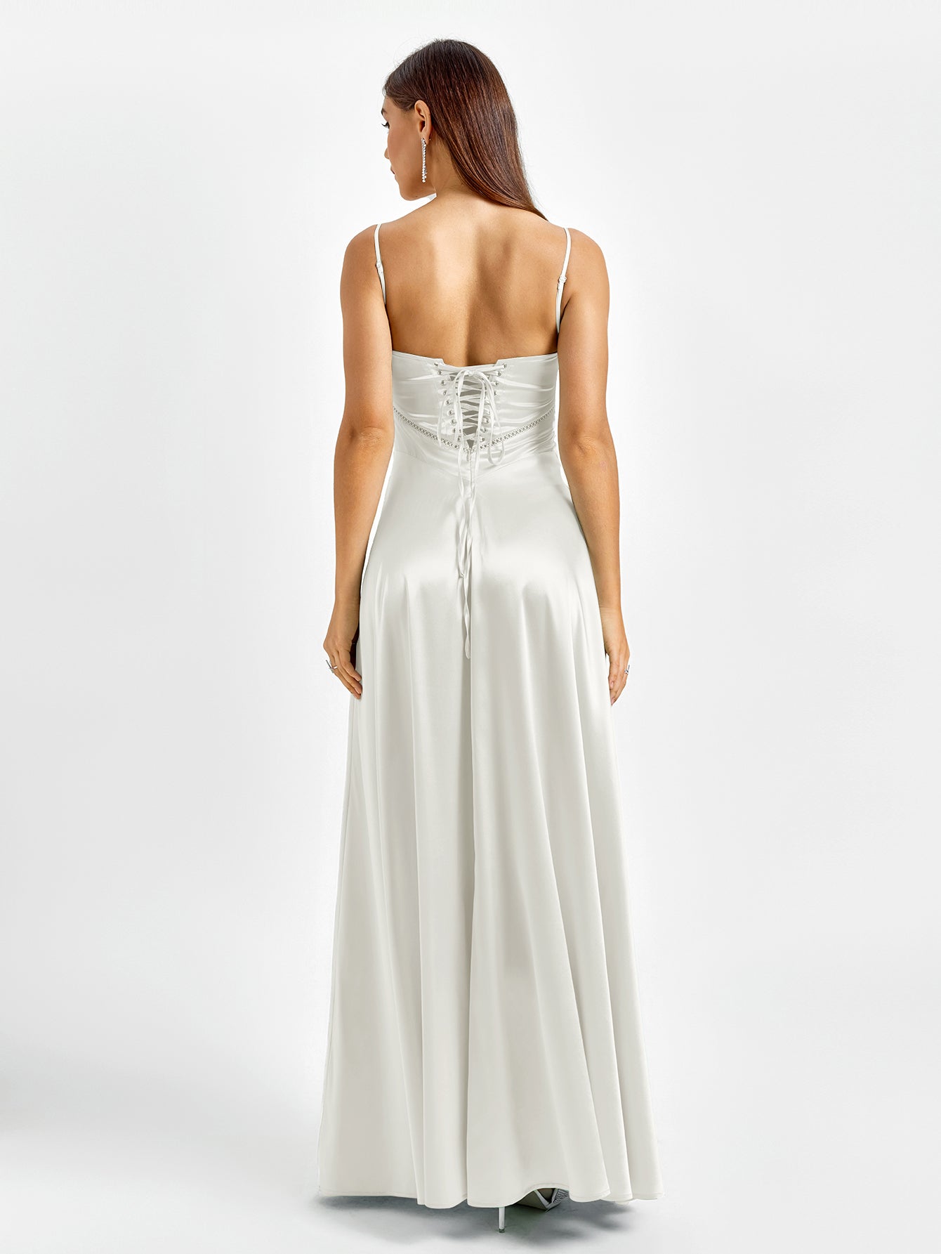 Crisscross Back Satin Maxi Dress