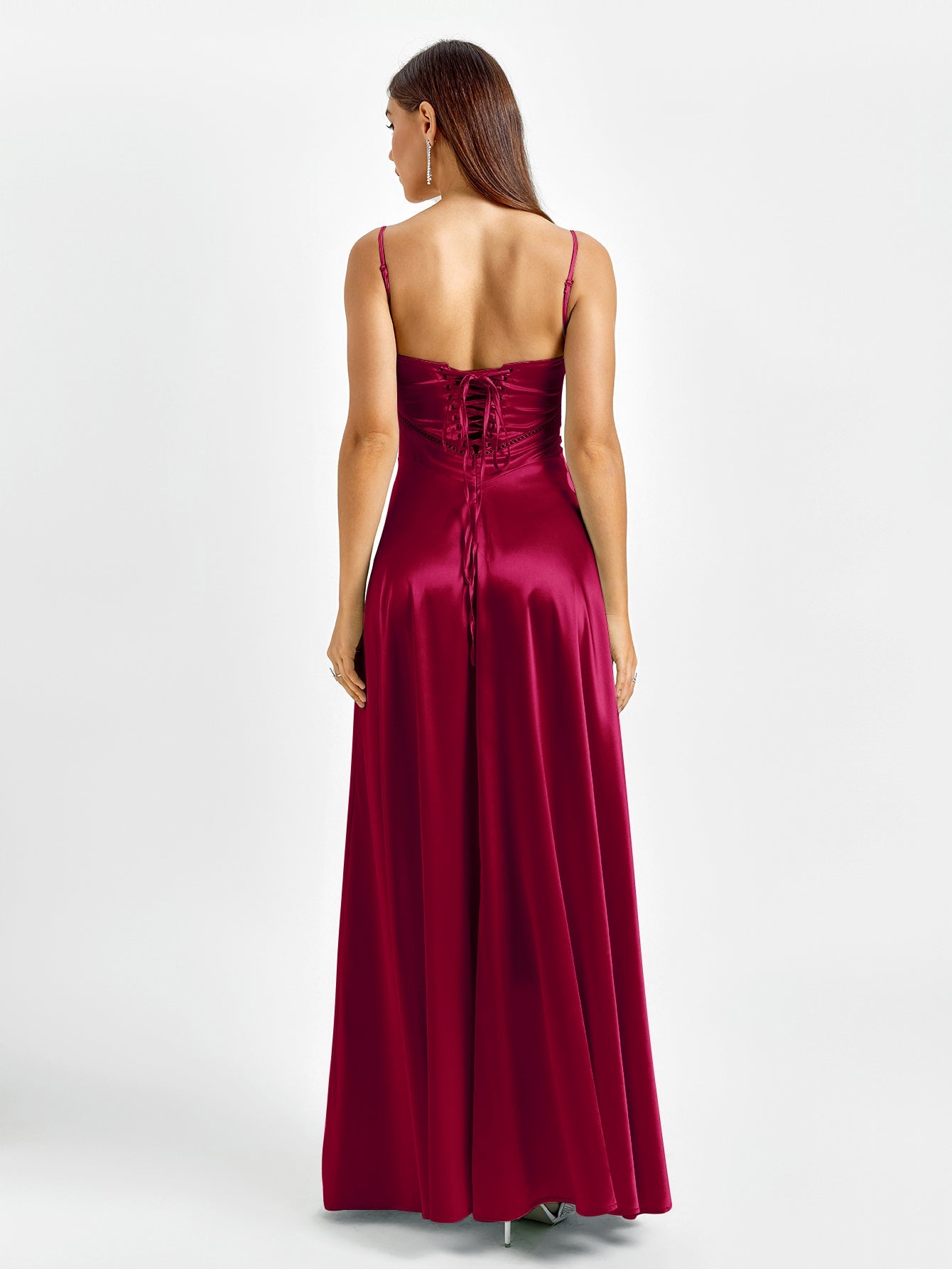 Crisscross Back Satin Maxi Dress