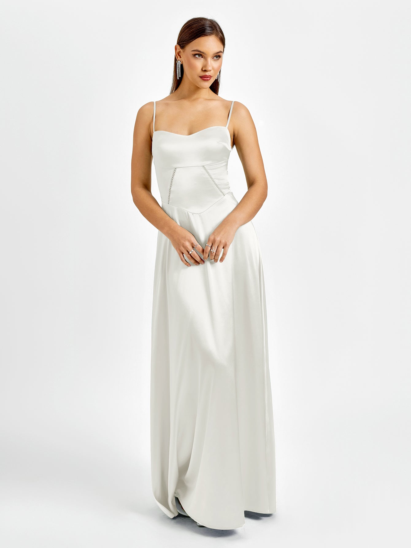 Crisscross Back Satin Maxi Dress