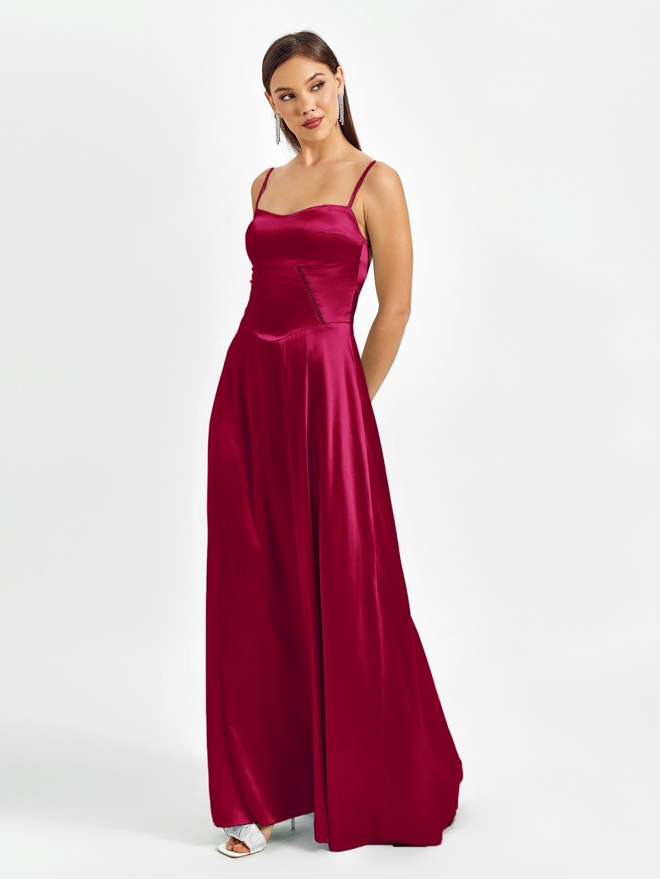 Crisscross Back Satin Maxi Dress
