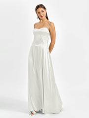 Crisscross Back Satin Maxi Dress