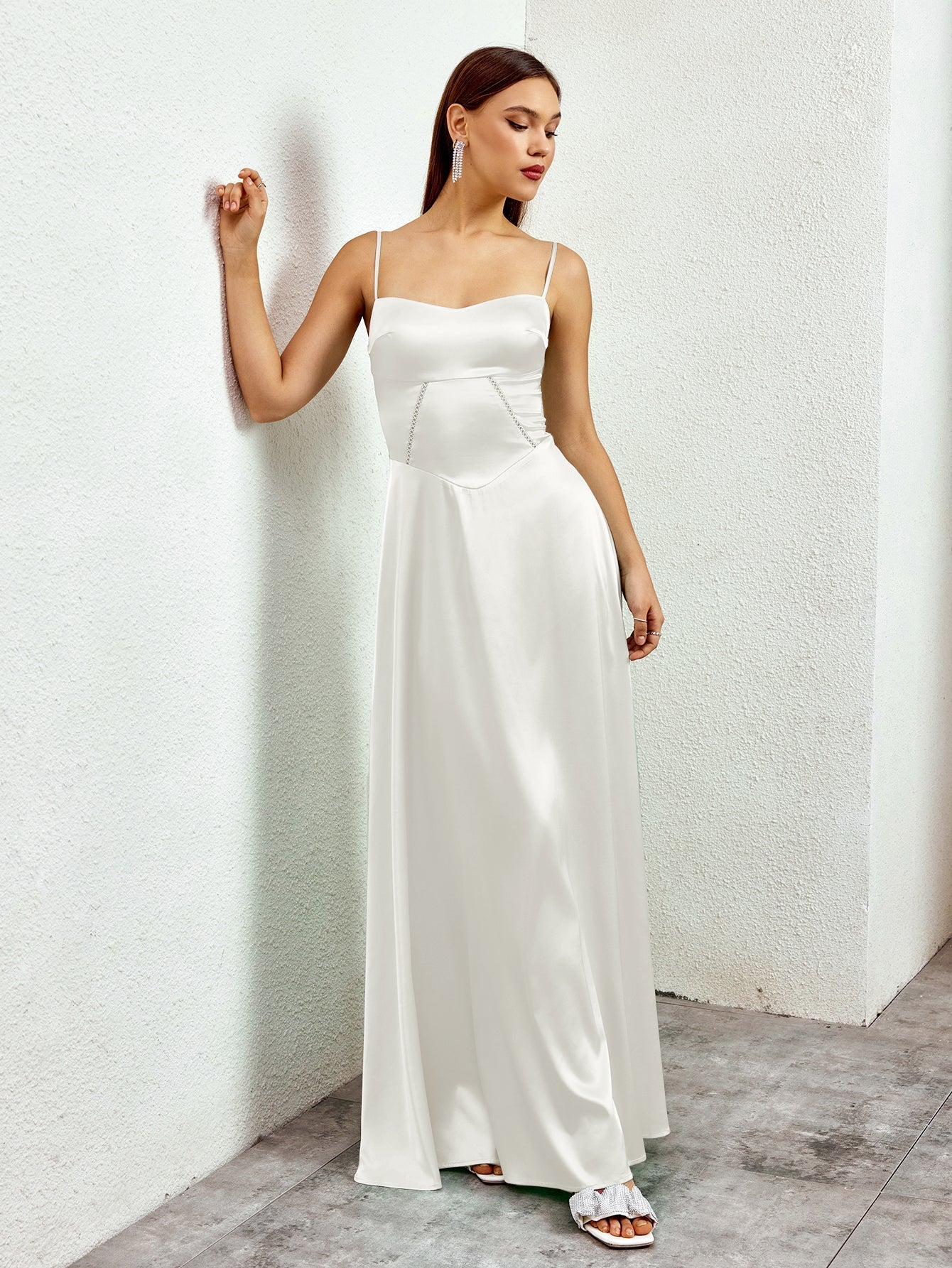 Crisscross Back Satin Maxi Dress