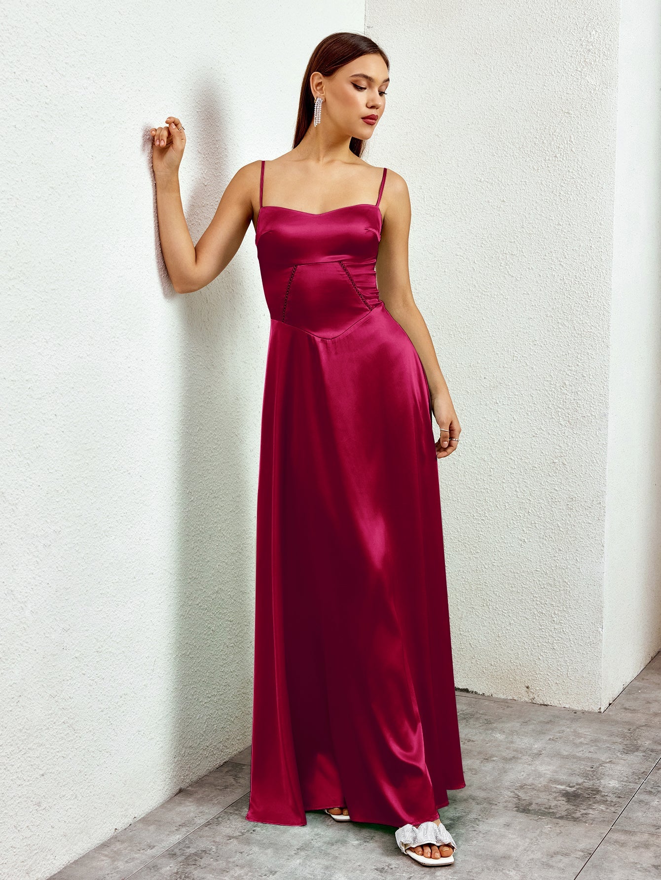 Crisscross Back Satin Maxi Dress