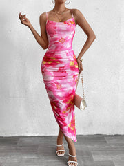 Crisscross Tie Back Floral Print Asymmetrical Hem Cami Dress