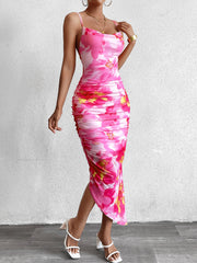 Crisscross Tie Back Floral Print Asymmetrical Hem Cami Dress