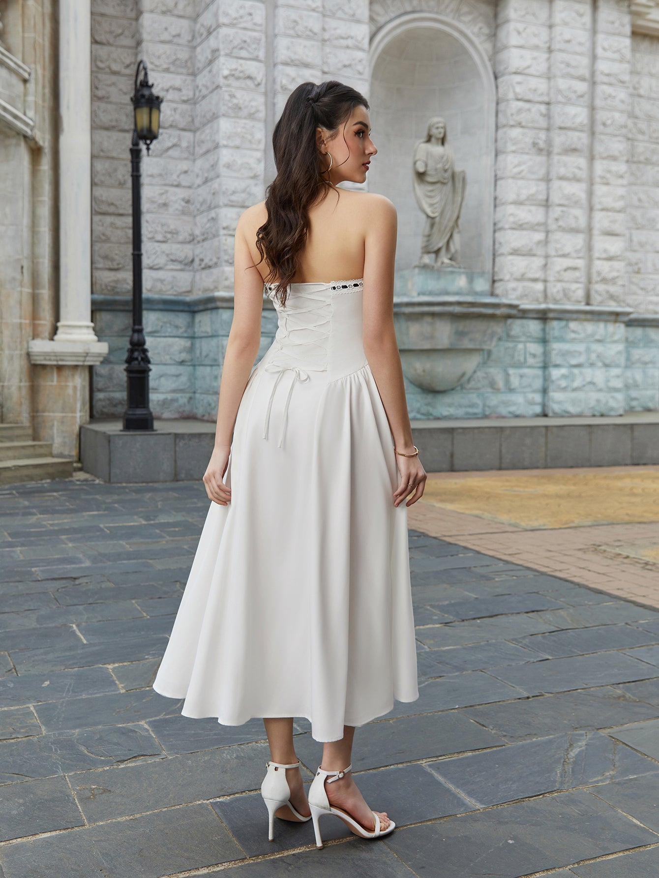 Crisscross Tie Back Lace Spliced Tie Front Tube Dress