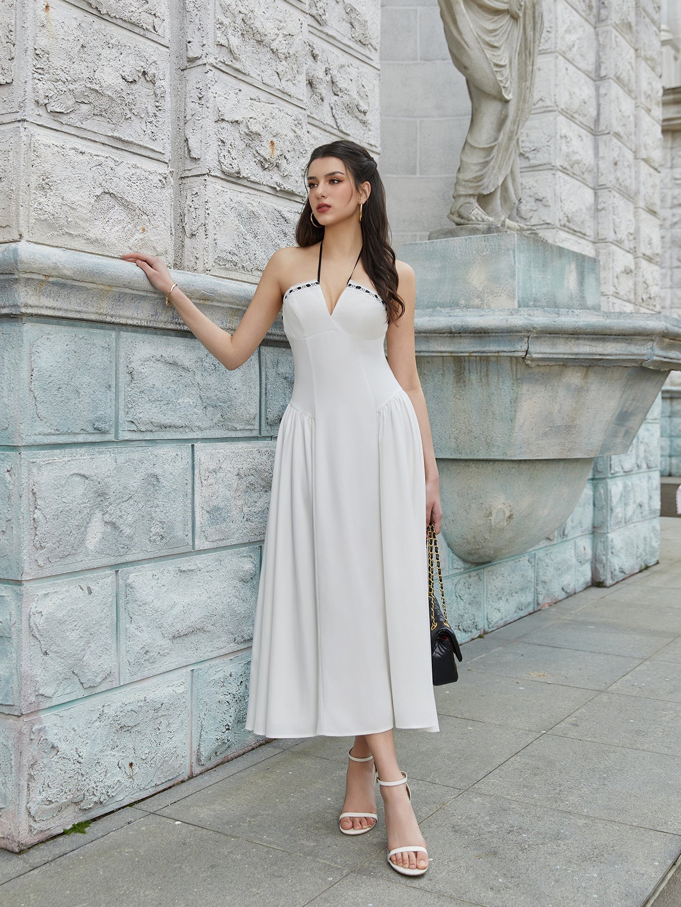 Crisscross Tie Back Lace Spliced Tie Front Tube Dress