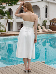 Crisscross Tie Back Ruched Bust Tube Dress