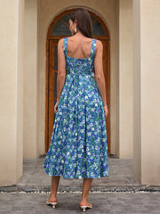 Crisscross Tie Back With Pockets Floral Print Long Dress