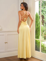 Crisscross Tie Backless Solid  Maxi Dress