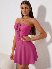 Crisscross Tie Front Corset Tube Mini Dress