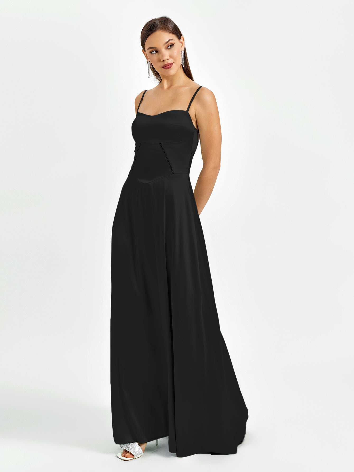 Crisscross Back Satin Maxi Dress