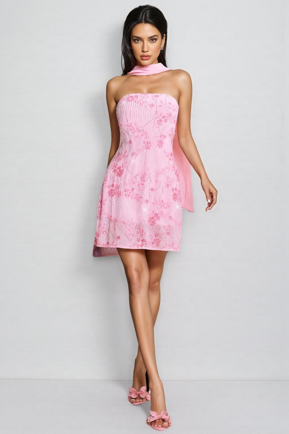 Corviel Floral Sequin Scarf Mini Dress