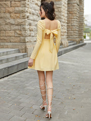 Cut Out Bow Tie Back Ruched Mini Dress