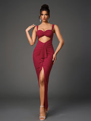 Cut Out Flounce Trim Ruched Glitter Mesh Dress