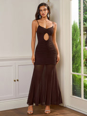 Cut Out Ruched Backless Mesh Bodycon Dress
