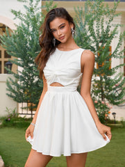 Cut Out Ruched Bust Bow Tie Back Mini Dress