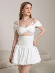 Cut Out Twist Front Cold Shoulder Ruched Cake Dress